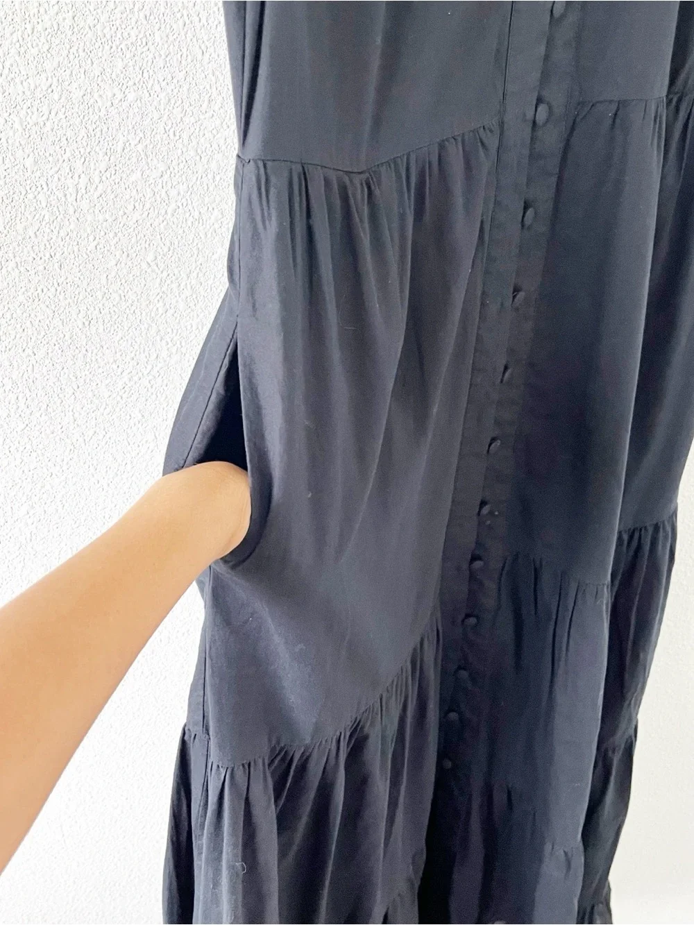 Boden Black Cotton Button Front Flutter Sleeve Minimalist Chic Midi Dress - Picture 5 of 10